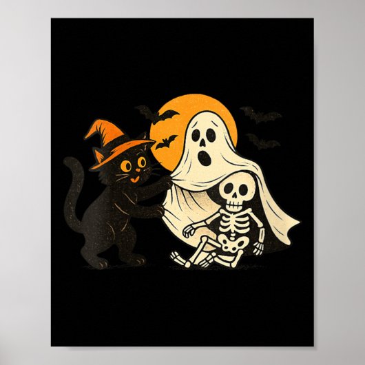 Dames Vintage Halloween Zwarte Kat Onthullend Poster (Voorkant)