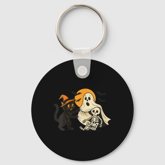 Dames Vintage Halloween Zwarte Kat Onthullend Sleutelhanger (Voorkant)