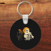Dames Vintage Halloween Zwarte Kat Onthullend Sleutelhanger (Voorkant)