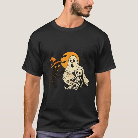Dames Vintage Halloween Zwarte Kat Onthullend T-shirt (Voorkant)