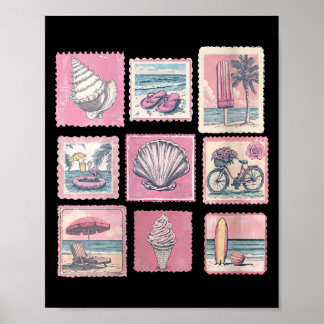 Dames vintage roze kust strand zomer vakantie poster