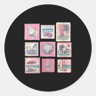 Dames vintage roze kust strand zomer vakantie ronde sticker