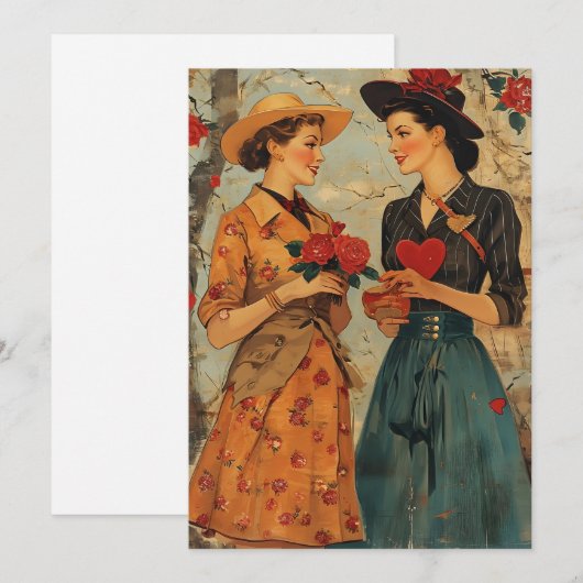 Dames Vintage Valentijnsdag Feestdagenkaart (Voorkant / Achterkant)