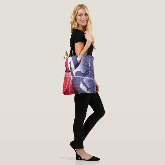 Dames volleybal rood wit blauw tote bag (Op model)