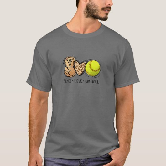 Dames Vrede Liefde Softbal Moeders Luipaardprint M T-shirt (Voorkant)