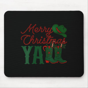 Dames Vrolijk Kerstmis Y'all Cowboylaarzen Western Muismat