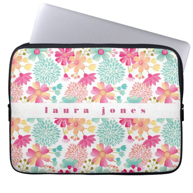 Dames Vrouwen Meisjes Geschilderd Bloemen Naam Hoe Laptop Sleeve (Voorkant)