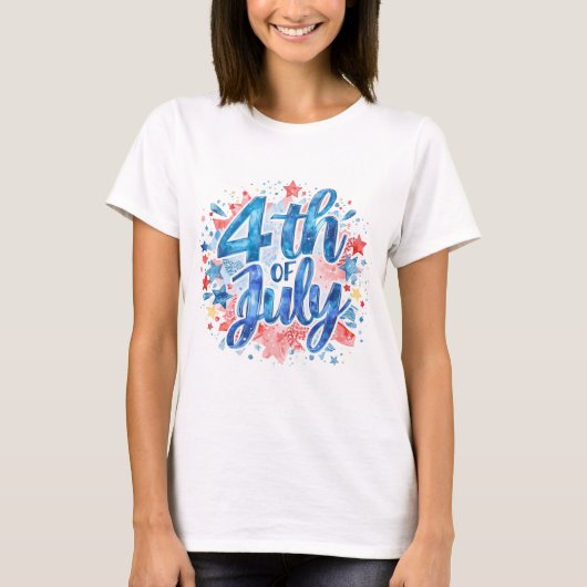 Dames watercolor 4 juli patriottisch T-shirt (Voorkant)