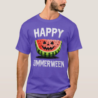 Dames Watermeloen O Lantaarn Zomer Halloween Geluk T-shirt