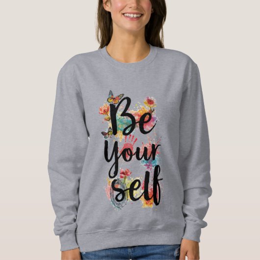 Dames Wees Jezelf Bloem Vlinder Waterverf Sweater (Voorkant)