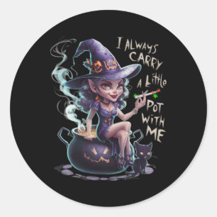 Dames Wiet Heks Grappige Heks Halloween Stoner Ronde Sticker