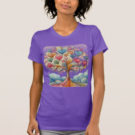 Dames wit T-shirt met hartenboom. Tri-Blen