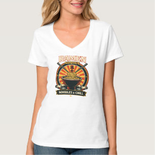 Dames wit V-hals T-shirt met Ramen verslaafd