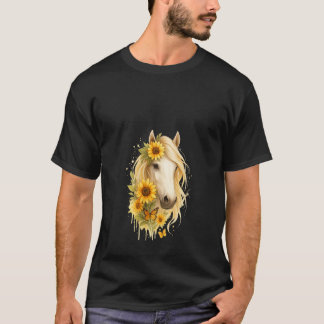 Dames Zonnebloem Paard Portret Cowgirl Paardrijden T-shirt
