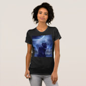 dames zwart kat en maan t-shirt (Voorkant volledig)