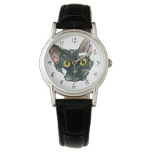 Dames Zwart Kat Zwart Leren Bandhorloge
