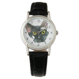 Dames Zwart Kat Zwart Leren Bandhorloge Horloge