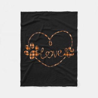 Dames Zwart Oranje Geruit Hond Poot Hart Liefde Fleece Deken