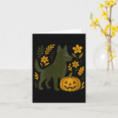 Dames Zwarte Duitse Herder Halloween Pompoen Kaart (Gele Bloem)