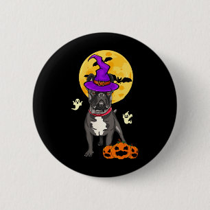 Dames Zwarte Franse Bulldog Heks Halloween Ronde Button 5,7 Cm