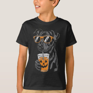 Dames Zwarte Hond Met Pompoen Drink Zonnebril T-shirt