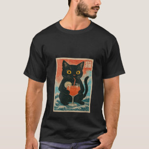 Dames Zwarte Kat Drink Cocktail Sap Anime Kawaii F T-shirt