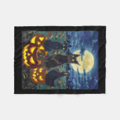 Dames Zwarte Kat Hond Kip Halloween Pompoen Fleece Deken (Voorkant (Horizontaal))