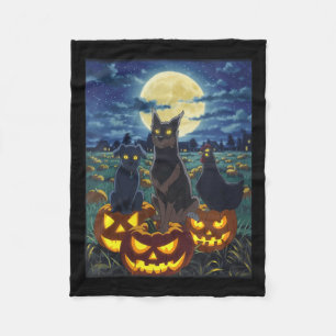 Dames Zwarte Kat Hond Kip Halloween Pompoen Fleece Deken