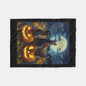Dames Zwarte Kat Hond Kip Halloween Pompoen Fleece Deken (Voorkant (Horizontaal))