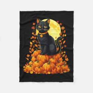 Dames Zwarte Kat Pompoen Halloween Herfst Fleece Deken