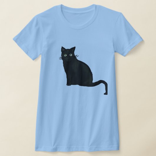 Dames Zwarte Kat V-hals T-shirt (Laagn)
