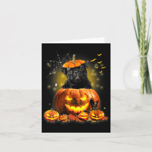 Dames Zwarte Pug Griezelige Halloween Pompoen Hond Kaart