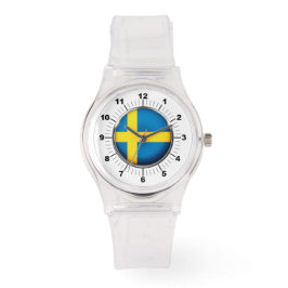 Dames Zweden Vlag Sportief Roze Silicon Horloge