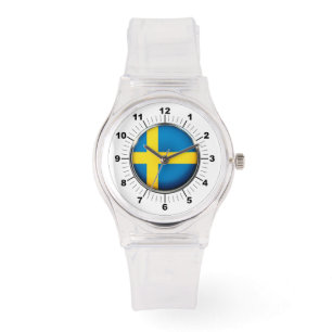 Dames Zweden Vlag Sportief Roze Silicon Horloge