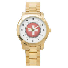 Dames Zwitserland Vlag Oversized Gouden Horloge