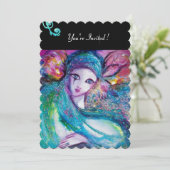 DAMESBLAUW MASKER Carnavalsfeest, Rode Draaikolken Kaart (Staand voorkant)