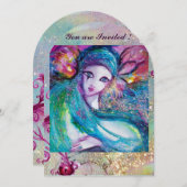 DAMESBLAUW MASKER Maskeradefeest Bloemenswervels Kaart (Voorkant / Achterkant)