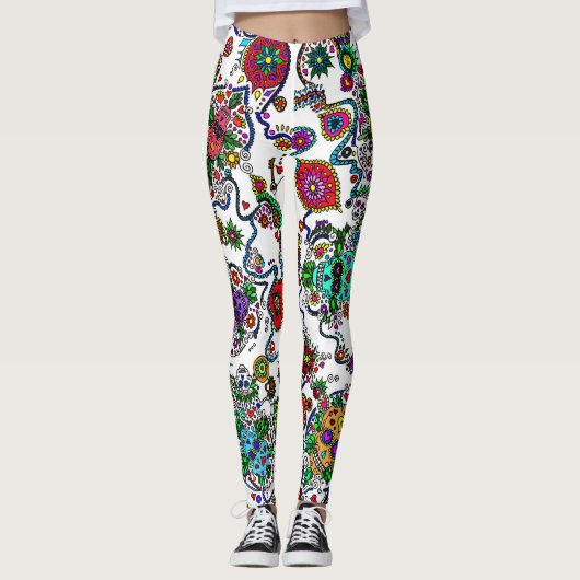 Damesbroek met suikerschedelpatroon leggings (Voorkant)