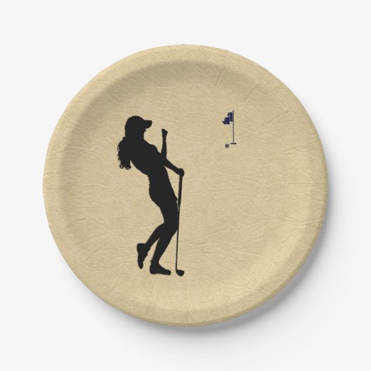 Damesgolf leerlook papieren bordje (Voorkant)