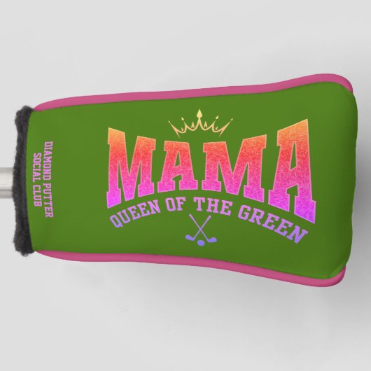 Damesgolf MAMA QUEEN OF THE GREEN Aangepaste PUTTE Golfheadcover (Voorkant)