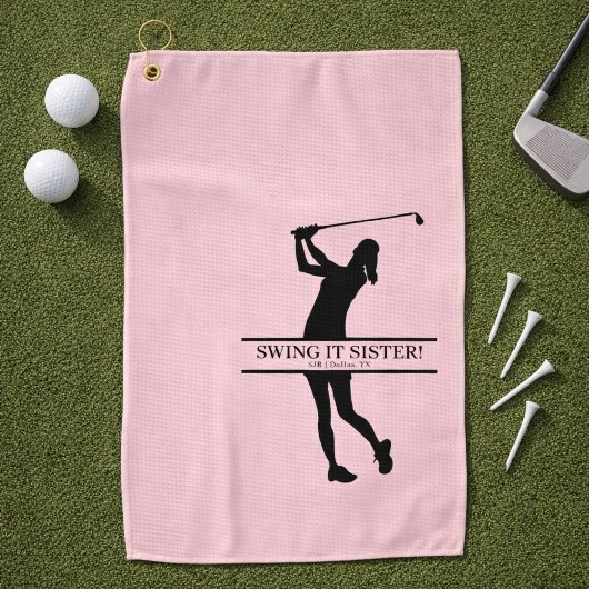 Damesgolf Silhouet Gepersonaliseerd Monogram Stad Golfhanddoek