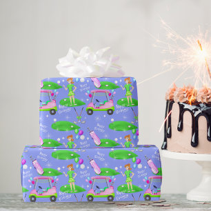 Damesgolf Thema Gelukkige Verjaardag  Cadeaupapier