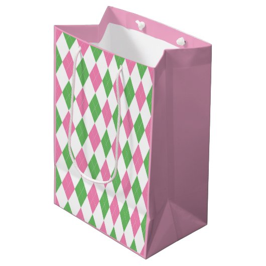 Damesgolfcompetitie-cadeautas – Roze en groene arg Medium Cadeauzakje (Voorkant Gekanteld)
