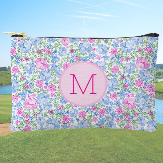 Damesgolfer Roze Blauw Preppy Aangepaste Initiaal  Etui