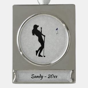 Damesgolfer Verzilverd Banner Ornament