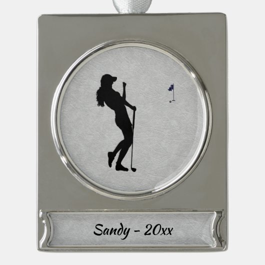 Damesgolfer Verzilverd Banner Ornament (Voorkant)