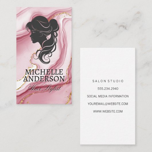 Dameshaarprofiel | Roze goud marmer Visitekaartje (Voorkant / Achterkant)