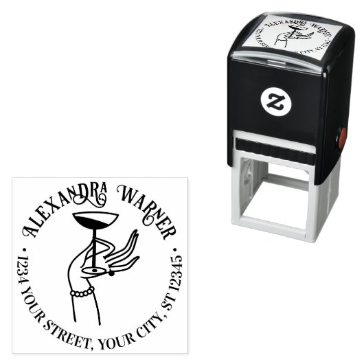 Dameshand met champagneglas retouradres  zelfinktende stempel (In situ)