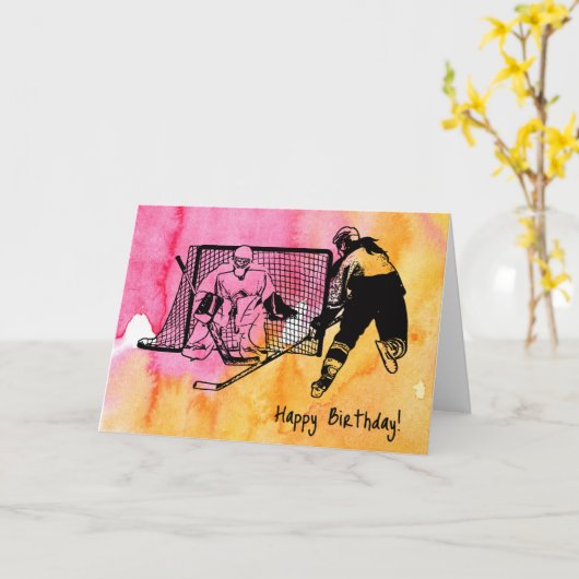 Dameshockey verjaardagskaart inkschets aquarel kaart (Gele Bloem)