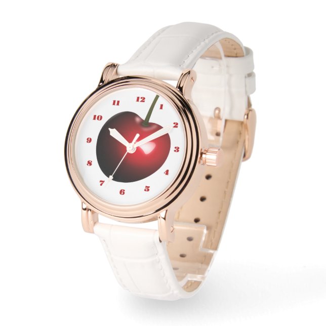 Dameshorloge met rode kers horloge (Hoek)
